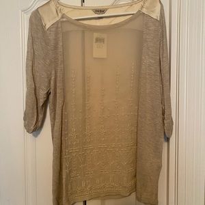 3/4 sleeve cream semi-sheer top